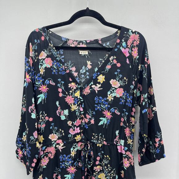 O’Neill Miki Henley Ball Pink Floral Print 3/4 Sleeve Cinch Waist Short Dress - Picture 3 of 10